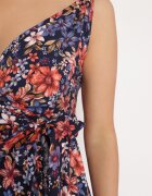 generation Rochie bleumarin-roșie din bumbac petrecută cu bretele subțiri cu imprimeu floral Rissamira