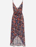 generation Rochie bleumarin-roșie din bumbac petrecută cu bretele subțiri cu imprimeu floral Rissamira
