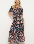 generation Rochie bleumarin-roz cu decolteu spaniol cu curea legată cu flori din bumbac Rissanique