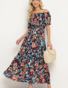 generation Rochie bleumarin-roz cu decolteu spaniol cu curea legată cu flori din bumbac Rissanique