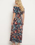 generation Rochie bleumarin-roz cu decolteu spaniol cu curea legată cu flori din bumbac Rissanique