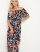 generation Rochie bleumarin-roz cu decolteu spaniol cu curea legată cu flori din bumbac Rissanique