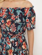 generation Rochie bleumarin-roz cu decolteu spaniol cu curea legată cu flori din bumbac Rissanique