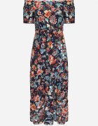 generation Rochie bleumarin-roz cu decolteu spaniol cu curea legată cu flori din bumbac Rissanique