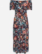 generation Rochie bleumarin-roz cu decolteu spaniol cu curea legată cu flori din bumbac Rissanique