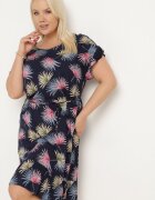 generation Rochie bleumarin-roz din bumbac cu motiv floral și legătură în talie Rissani
