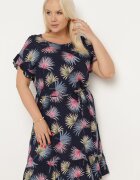 generation Rochie bleumarin-roz din bumbac cu motiv floral și legătură în talie Rissani