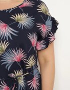 generation Rochie bleumarin-roz din bumbac cu motiv floral și legătură în talie Rissani