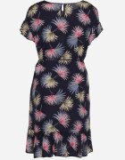 generation Rochie bleumarin-roz din bumbac cu motiv floral și legătură în talie Rissani