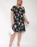 generation Rochie de Bumbac Negru-Verde cu Motiv Floral și Legătură în Talie Rissani