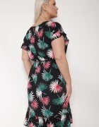 generation Rochie de Bumbac Negru-Verde cu Motiv Floral și Legătură în Talie Rissani