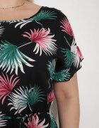 generation Rochie de Bumbac Negru-Verde cu Motiv Floral și Legătură în Talie Rissani