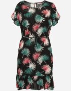 generation Rochie de Bumbac Negru-Verde cu Motiv Floral și Legătură în Talie Rissani