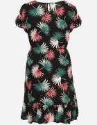 generation Rochie de Bumbac Negru-Verde cu Motiv Floral și Legătură în Talie Rissani
