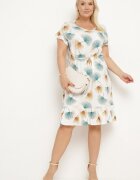 generation Rochie din bumbac alb-albastru cu motiv floral și cordon în talie Rissani
