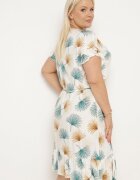 generation Rochie din bumbac alb-albastru cu motiv floral și cordon în talie Rissani