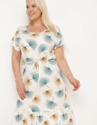 generation Rochie din bumbac alb-albastru cu motiv floral și cordon în talie Rissani