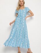 generation Rochie din bumbac albastru deschis decorată cu model Aztec cu șnur în talie