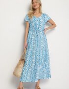 generation Rochie din bumbac albastru deschis decorată cu model Aztec cu șnur în talie
