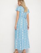 generation Rochie din bumbac albastru deschis decorată cu model Aztec cu șnur în talie