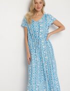 generation Rochie din bumbac albastru deschis decorată cu model Aztec cu șnur în talie