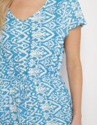 generation Rochie din bumbac albastru deschis decorată cu model Aztec cu șnur în talie