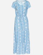 generation Rochie din bumbac albastru deschis decorată cu model Aztec cu șnur în talie