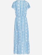 generation Rochie din bumbac albastru deschis decorată cu model Aztec cu șnur în talie
