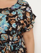 generation Rochie din bumbac Negru-Albastru cu imprimeu floral croială dreaptă cu șnur în talie Risallise