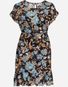 generation Rochie din bumbac Negru-Albastru cu imprimeu floral croială dreaptă cu șnur în talie Risallise