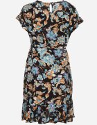 generation Rochie din bumbac Negru-Albastru cu imprimeu floral croială dreaptă cu șnur în talie Risallise