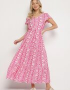 generation Rochie din Bumbac Roz Decorată Cu Model Aztec Cu Șnur în Talie