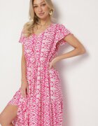 generation Rochie din Bumbac Roz Decorată Cu Model Aztec Cu Șnur în Talie