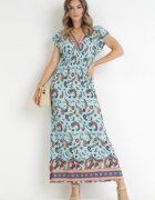 generation Rochie învăluită maxi albastră deschisă cu elastic în talie cu imprimeu Paisley Anitte
