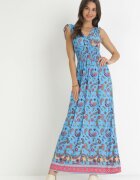 generation Rochie Maxi Albastru închis cu elastic în talie și decolteu adânc cu model Paisley Emmatta