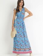 generation Rochie Maxi Albastru închis cu elastic în talie și decolteu adânc cu model Paisley Emmatta