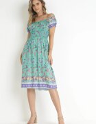 generation Rochie mentă evazată din bumbac cu umerii goi cu imprimeu Paisley Dottia