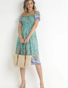 generation Rochie mentă evazată din bumbac cu umerii goi cu imprimeu Paisley Dottia