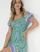 generation Rochie mentă evazată din bumbac cu umerii goi cu imprimeu Paisley Dottia