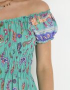 generation Rochie mentă evazată din bumbac cu umerii goi cu imprimeu Paisley Dottia