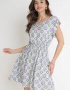 generation Rochie Mini Verde-Violet de Bumbac cu Talie Elastică Caara
