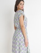 generation Rochie Mini Verde-Violet de Bumbac cu Talie Elastică Caara