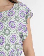 generation Rochie Mini Verde-Violet de Bumbac cu Talie Elastică Caara