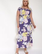 generation Rochie Mov-Galbenă din Bumbac cu Croială Cloș cu Elastic în Talie Euretta
