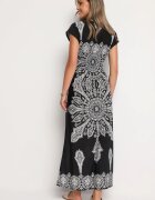 generation Rochie Neagră cu Model Ornamental cu Decolteu Petrecut și Talie Elastică Elasevia