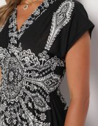generation Rochie Neagră cu Model Ornamental cu Decolteu Petrecut și Talie Elastică Elasevia
