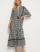 generation Rochie Neagră De bumbac în stil Boho cu șiret la decolteu Orradelle