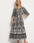 generation Rochie Neagră din Bumbac cu Model Ornamental cu Elastic în Talie Orrielle
