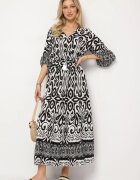 generation Rochie Neagră din Bumbac cu Model Ornamental cu Elastic în Talie Orrielle