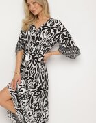 generation Rochie Neagră din Bumbac cu Model Ornamental cu Elastic în Talie Orrielle